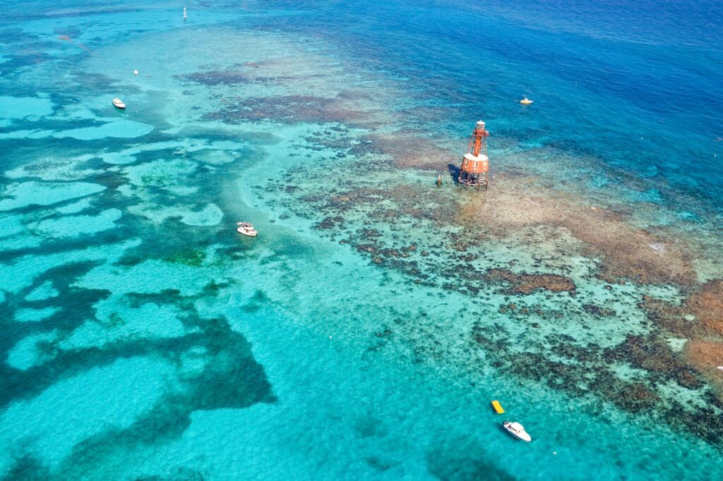 Drone view of boats on the water in Florida