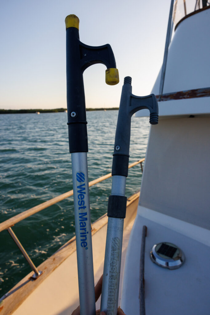 Boat poles on our boat, they are especially important when learning how to lock a boat!