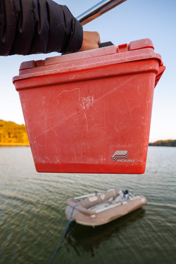 Our Dinghy box, where we store most of our dinghy essentials