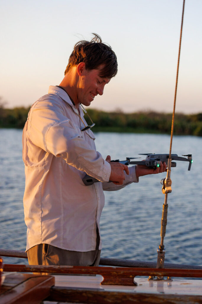 Elliott with their drone, one of the best gift ideas for boaters