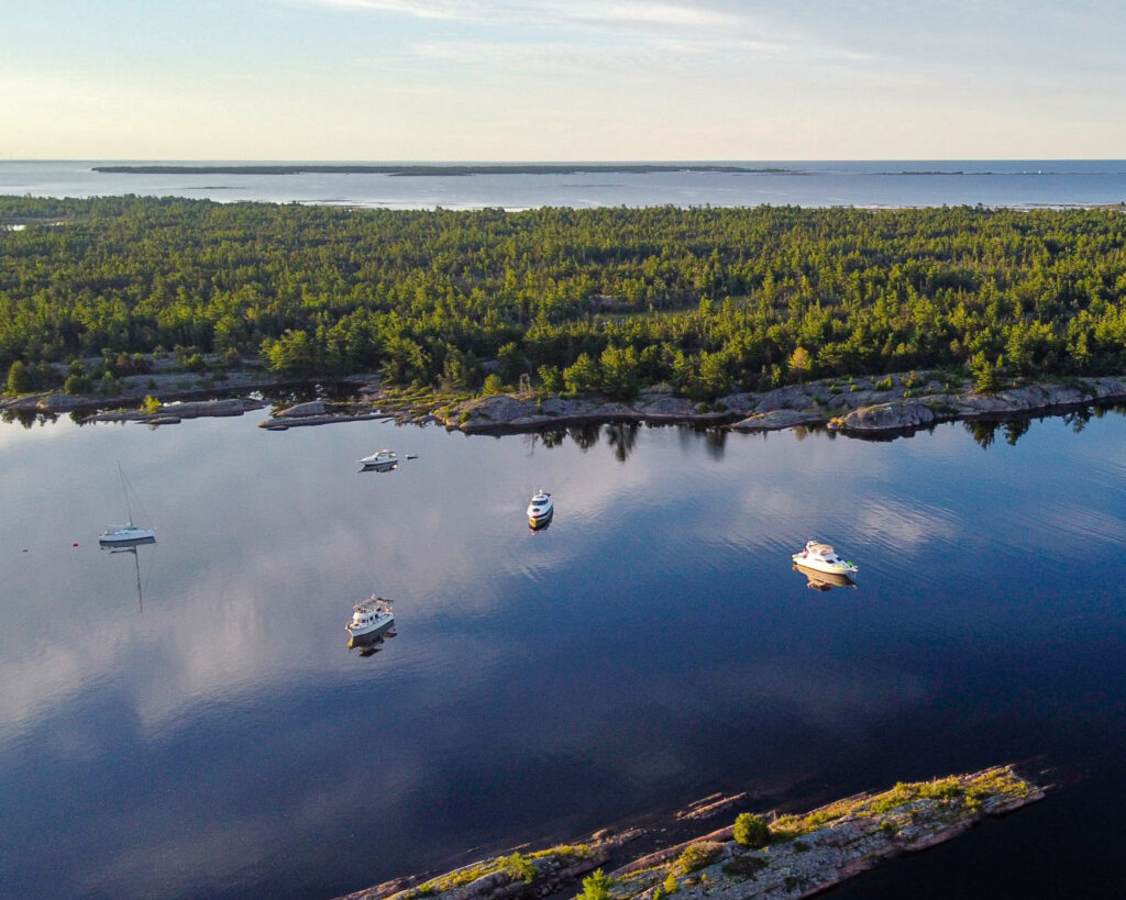 Drone view of boats on the water