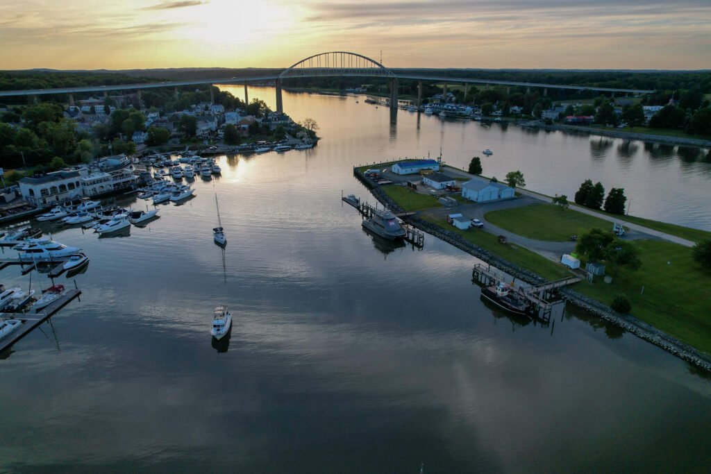 Sun setting in Chesapeake City, one of the best Chesapeake Bay Towns