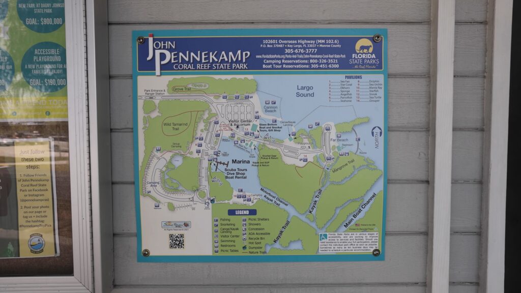 Picture of the State Park map at John Pennekamp State Park, Florida.