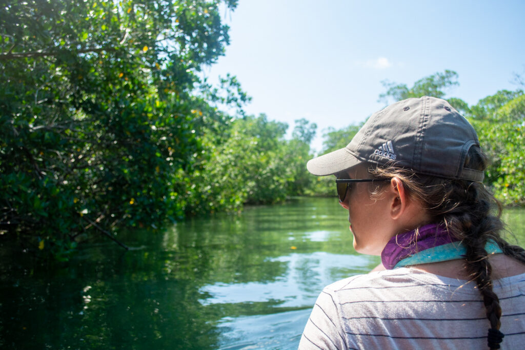 Florida Keys Kayaking - Jen looking at the mangroves on a kayaking tour in Key West; Florida Keys Kayaking