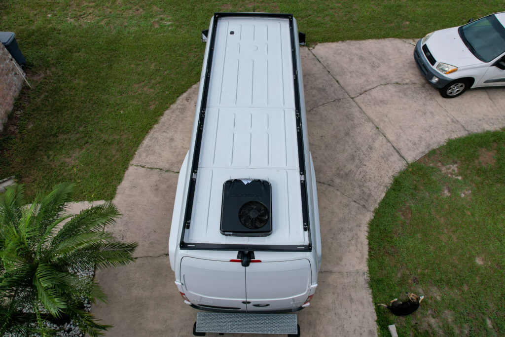 rooftop view of frame and AC installed