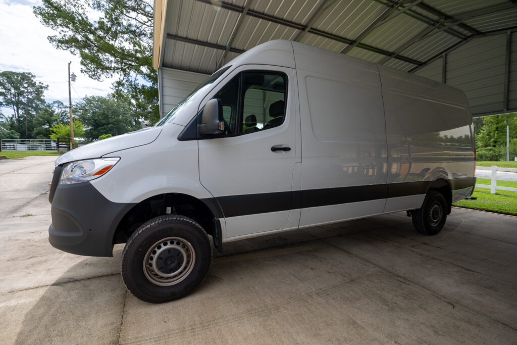 the van in the covered spot for installation