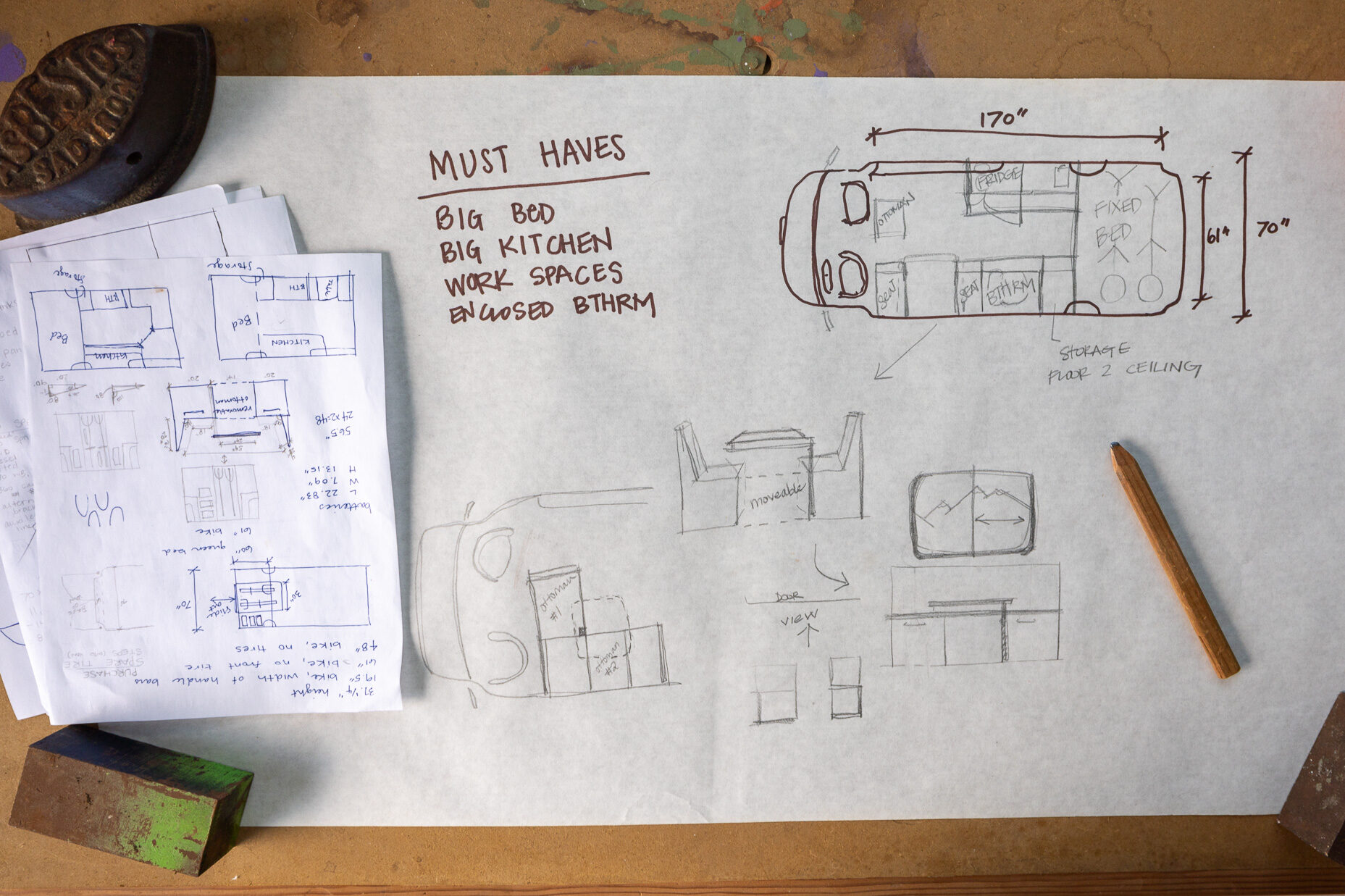 a drawing of our van layout