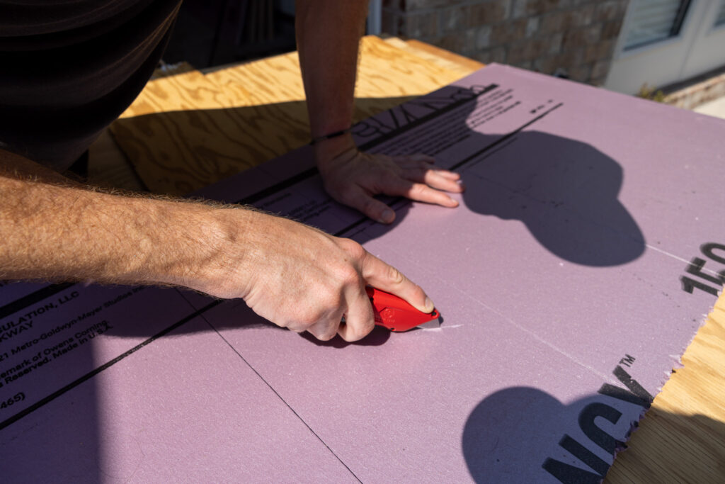 cutting the xps foam with an exacto knife