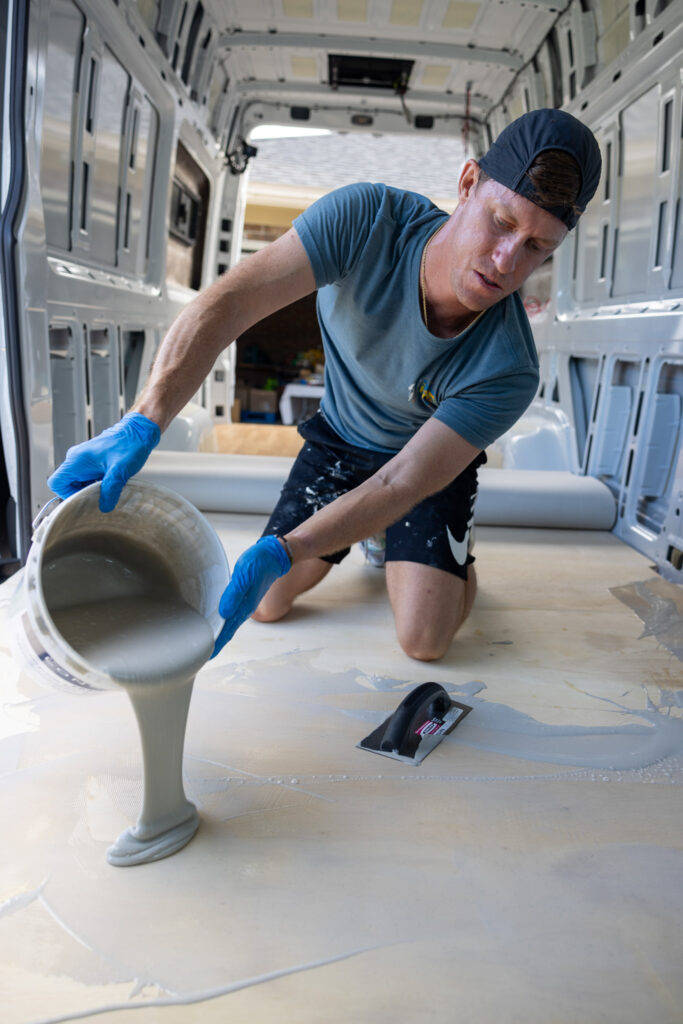 elliot dumping the epoxy on the floor