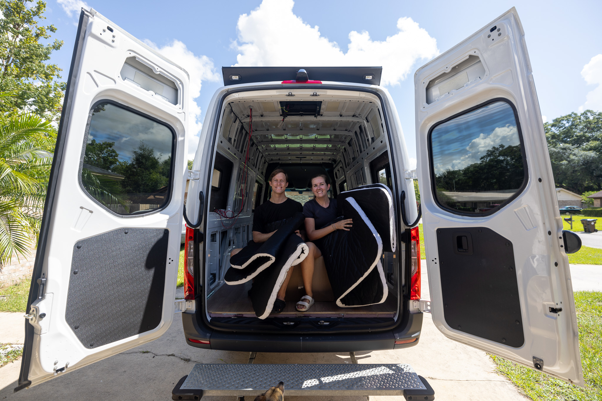 elliot and jen open windows back of van